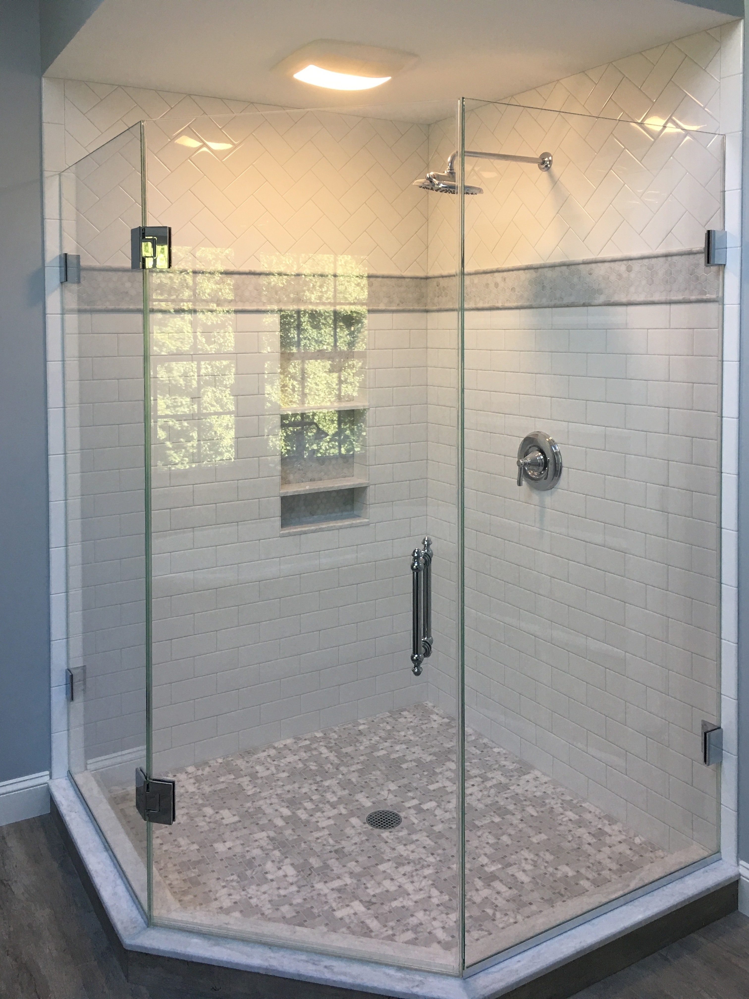 Angled, Custom glass shower enclosure