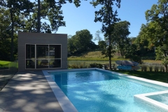 Custom glass pool fence, exterior private residence in Darien
